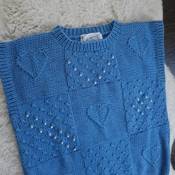 Vintage Handknit Pearlcore Heart Bobble Checkered Chunky Knit Sweater Ve… - Picture 2 of 7